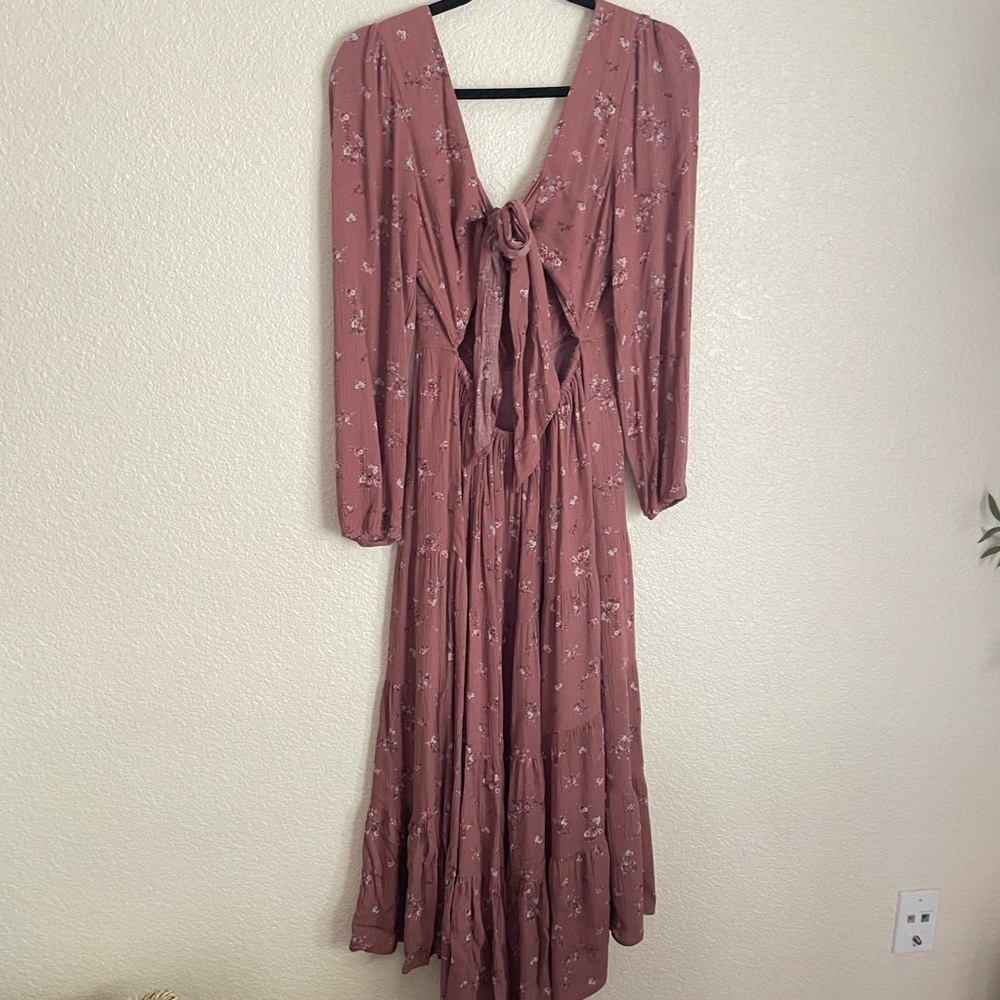 Dress Forum Floral Print Open Back Long Sleeve Tiered Maxi Dress M Rose - Picture 4 of 10